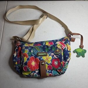 Lily Bloom Floral Turtle Charm Crossbody Bag Navy Blue Multi Color